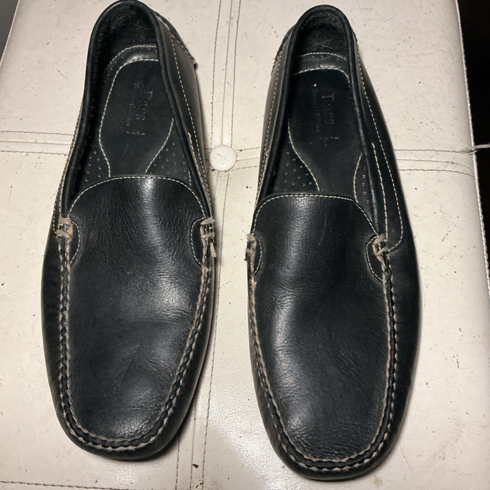 Bass Black Leather Slip-On Driving Loafers